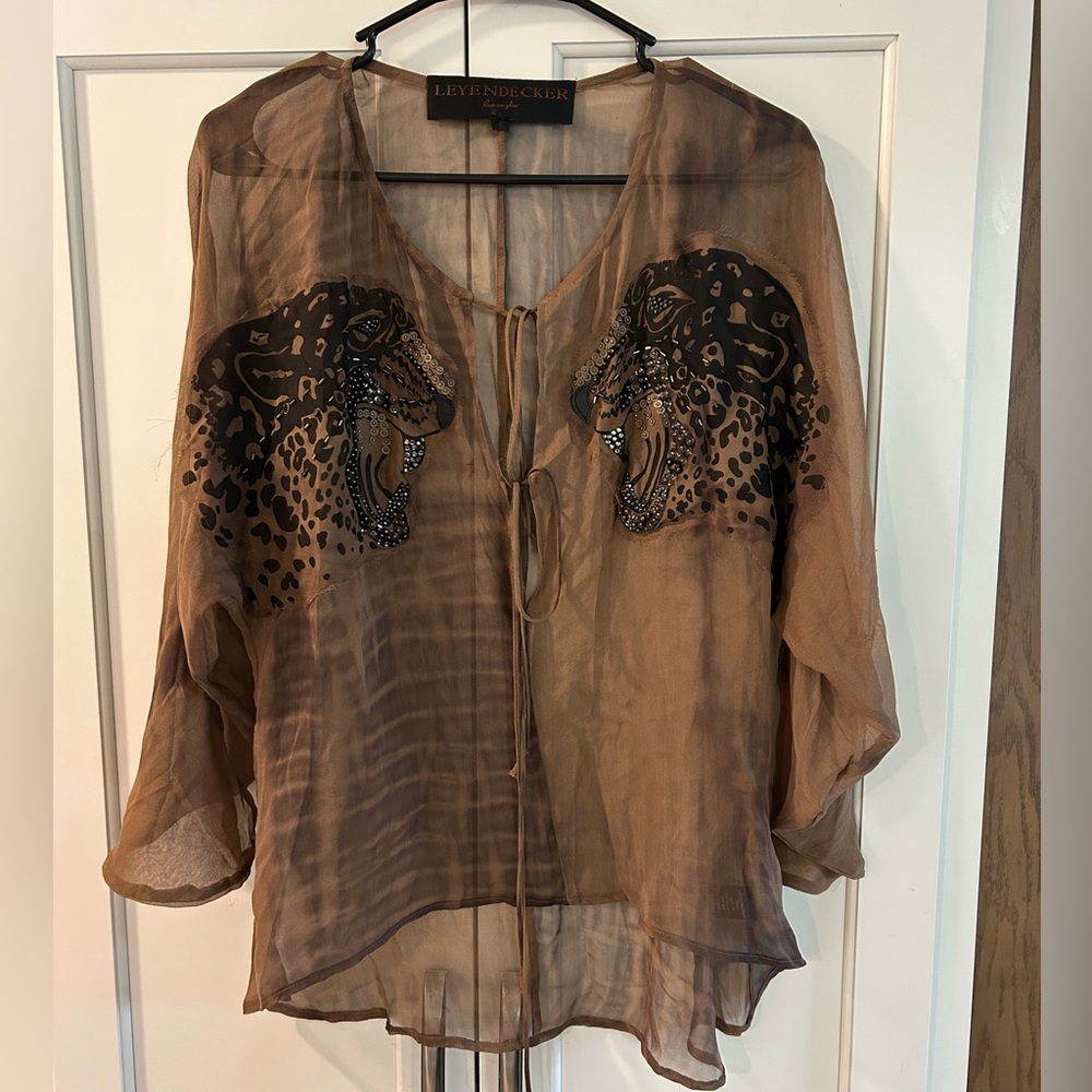 Never Worn Leyendecker Brown Sheer Leopard Print Blouse
